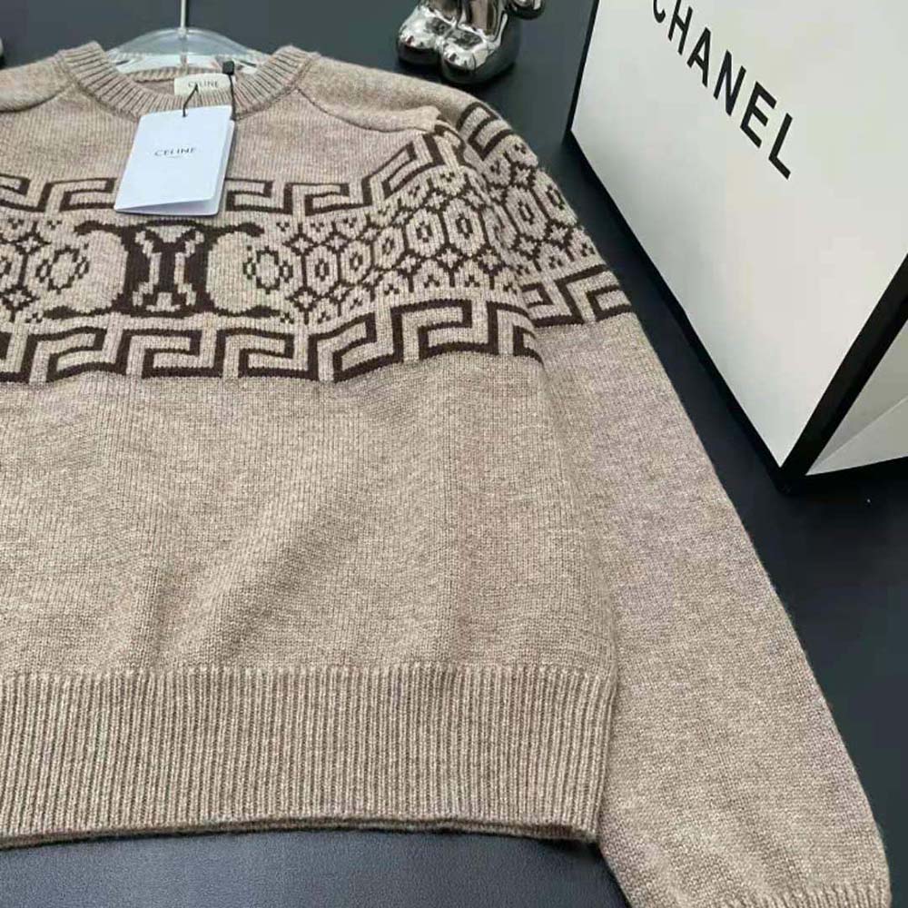 Celine Men Crew Neck Sweater in Triomphe Fair Isle Wool - image 5
