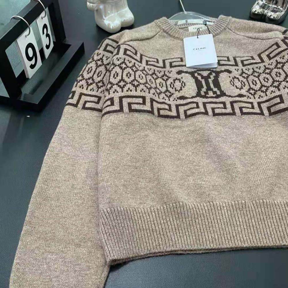 Celine Men Crew Neck Sweater in Triomphe Fair Isle Wool - image 4