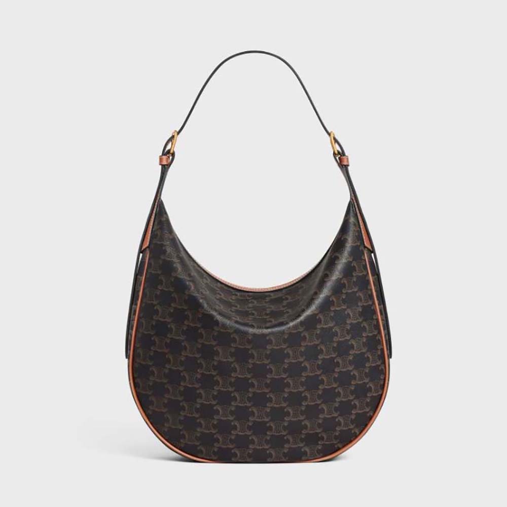 Front view of Celine Women Heloise Bag in brown Triomphe canvas