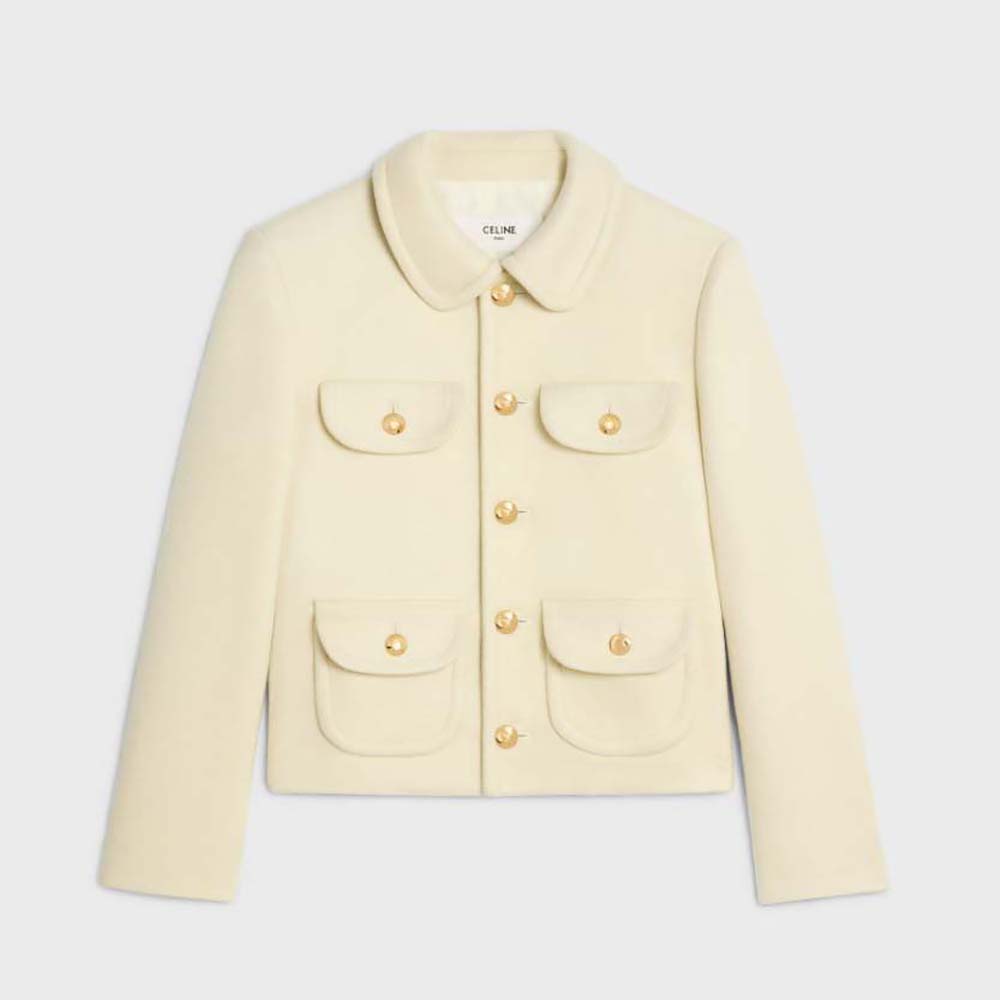 Front view of Celine Women Jacket with Claudine Collar in Wool Cloth-Beige
