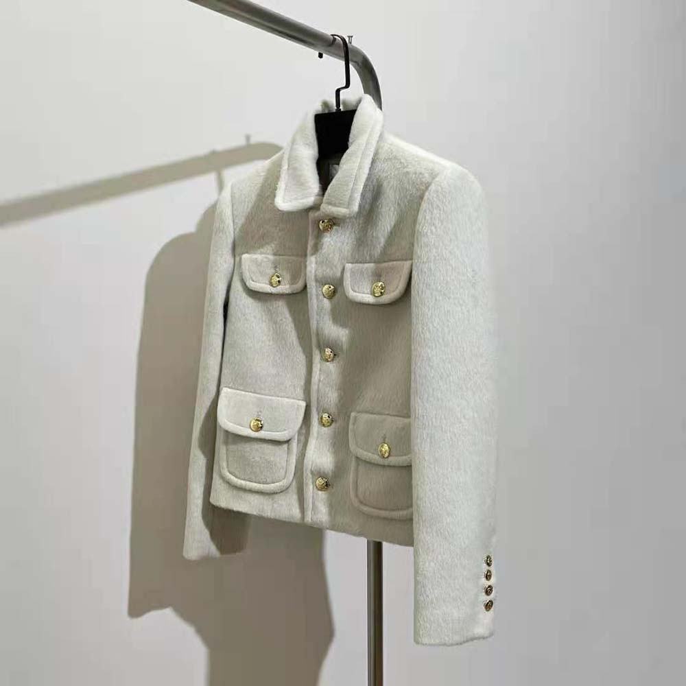 Side angle showing silhouette of Celine Women Jacket with Claudine Collar