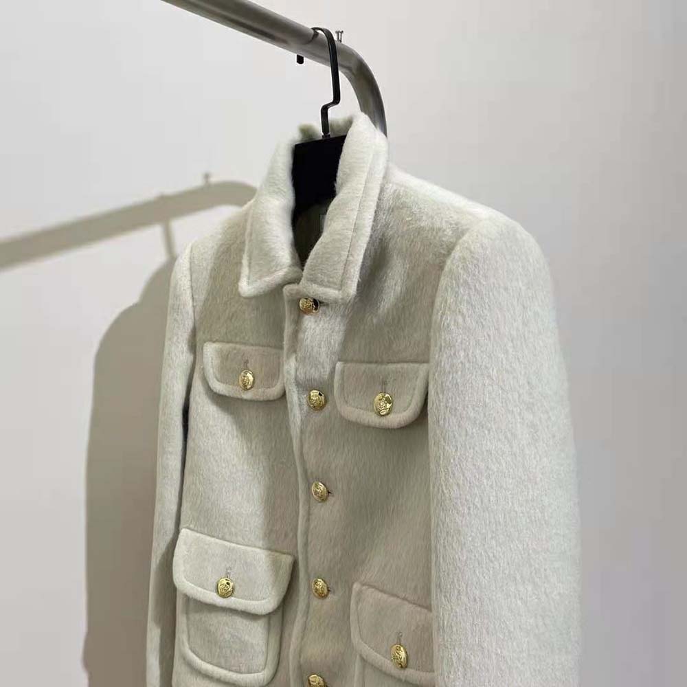 Celine Women Jacket with Claudine Collar in Wool Cloth-Beige - image 4