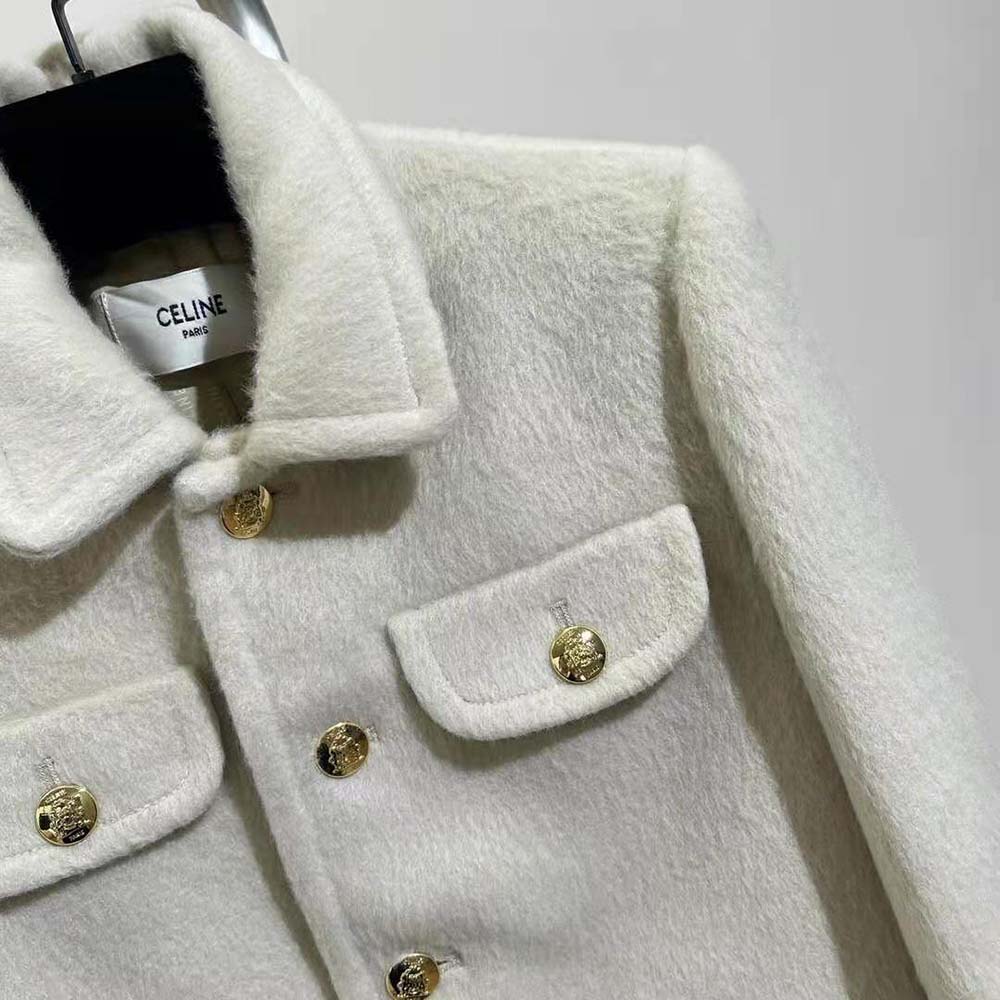 Celine Women Jacket with Claudine Collar in Wool Cloth-Beige - image 6
