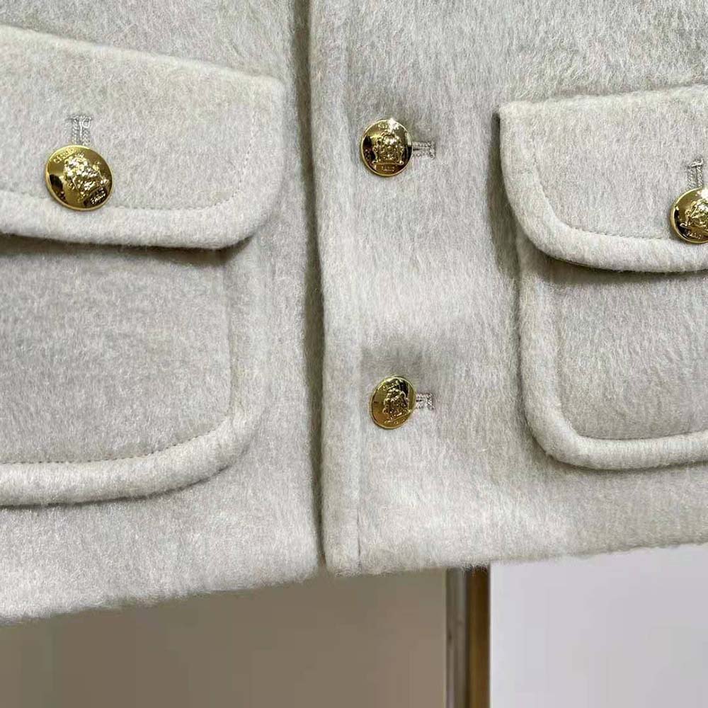 Celine Women Jacket with Claudine Collar in Wool Cloth-Beige - image 5