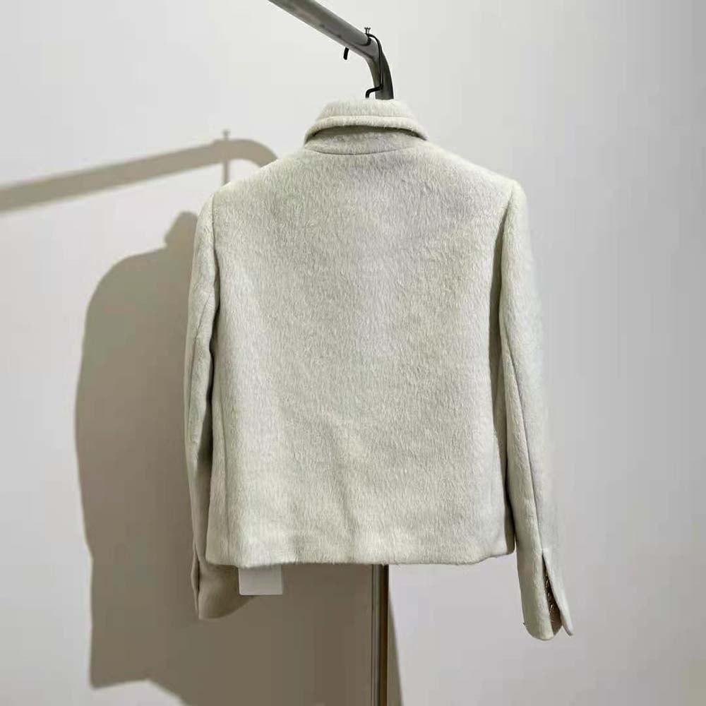 Close-up detail of Claudine collar on Celine Women Jacket beige wool