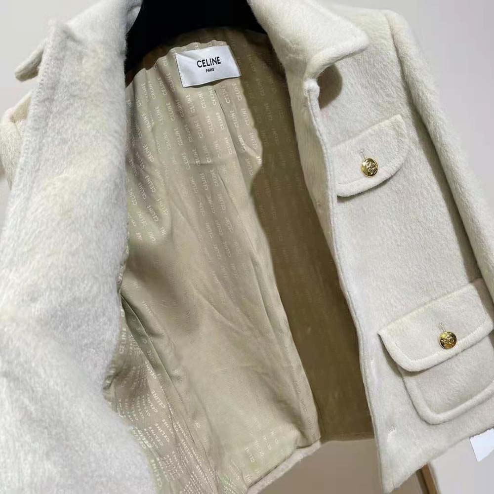 Celine Women Jacket with Claudine Collar in Wool Cloth-Beige - image 7