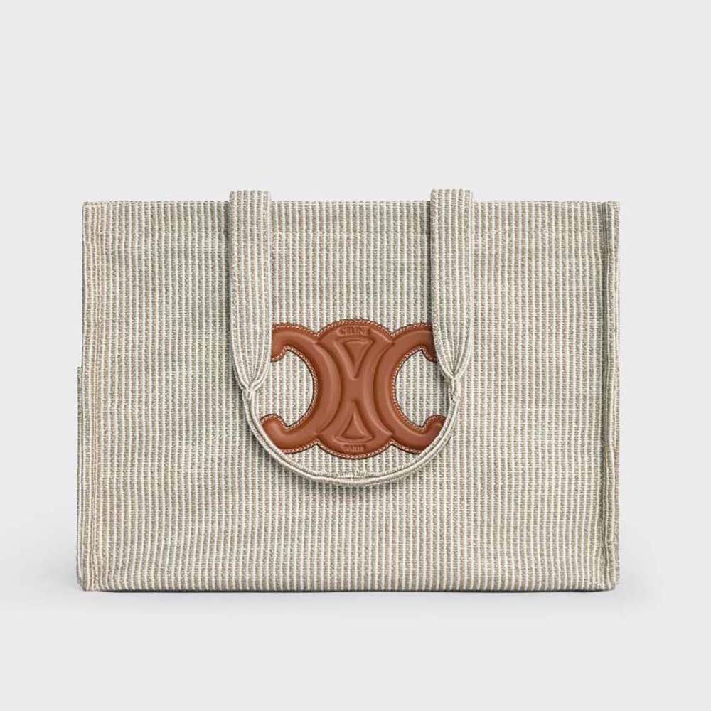 Front view of Celine Women Large Cabas Thais in striped textile