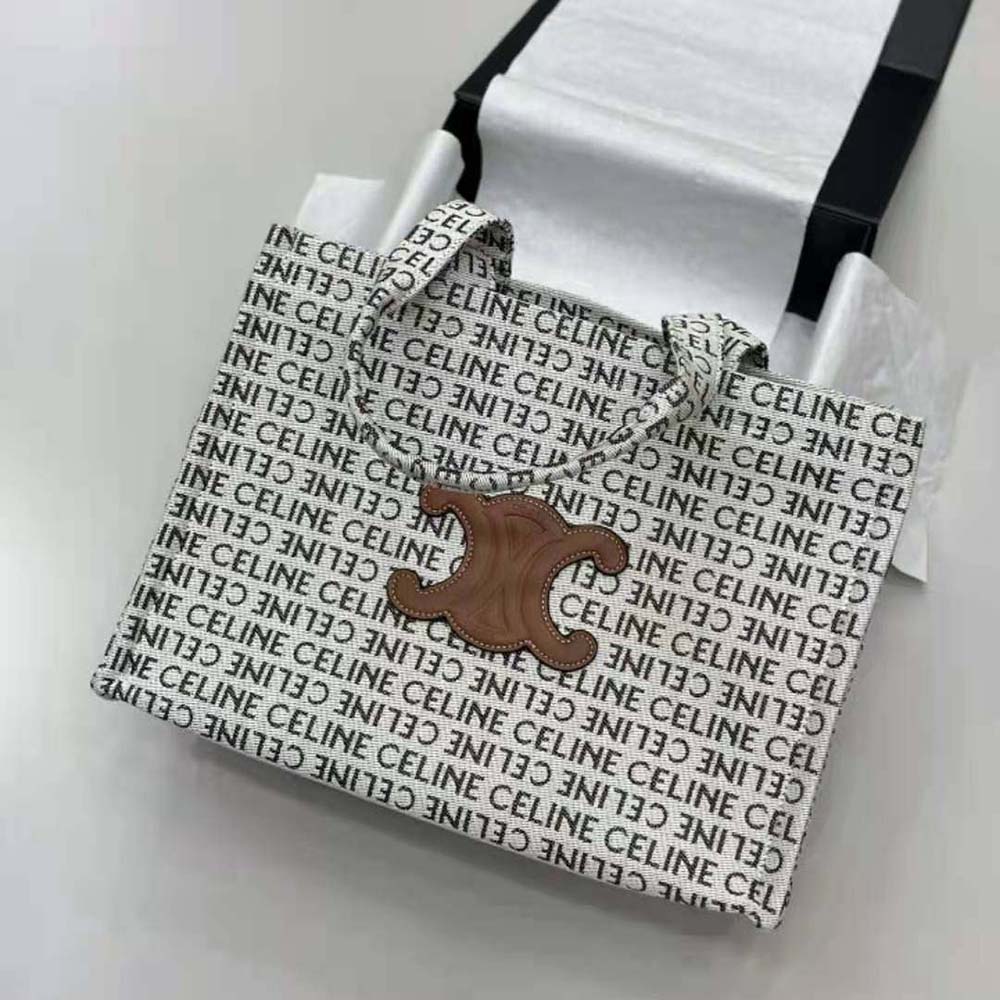 Side angle highlighting Celine all-over print on large cabas bag