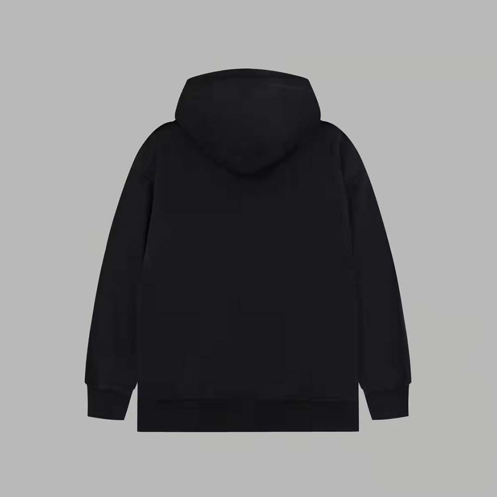 Side profile showing loose fit of Celine Women Loose Hooded Sweatshirt in black
