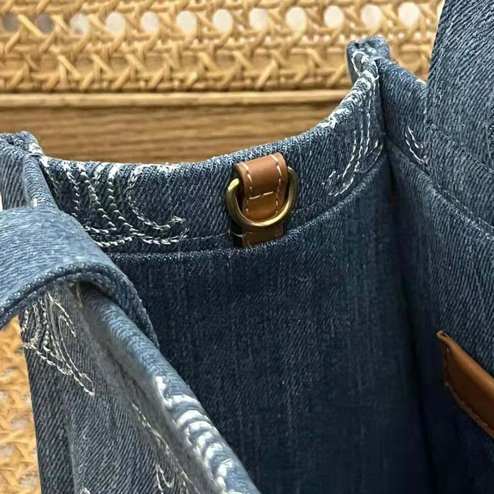 Celine Women Small Cabas Thais in Denim with Triomphe all-over Embroidery and Calfskin - image 10