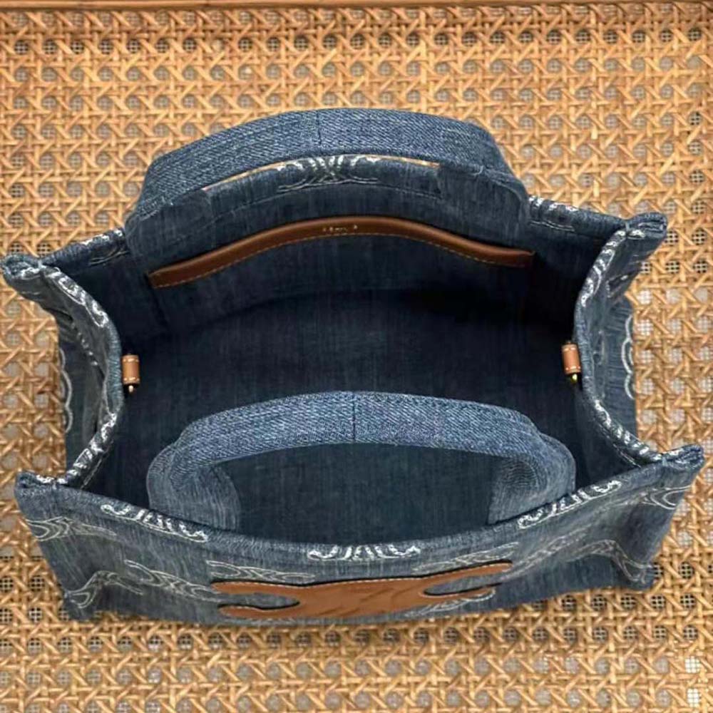 Celine Women Small Cabas Thais in Denim with Triomphe all-over Embroidery and Calfskin - image 6