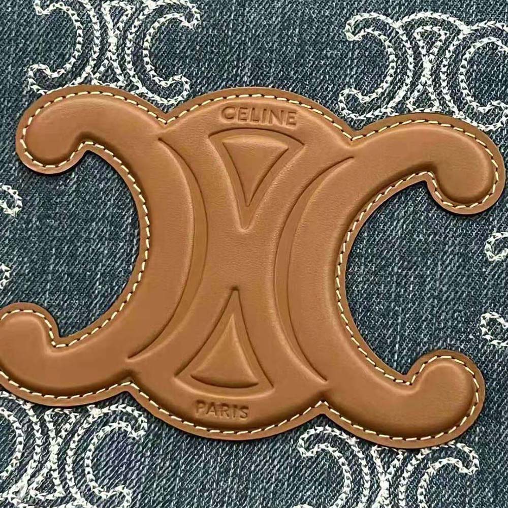 Celine Women Small Cabas Thais in Denim with Triomphe all-over Embroidery and Calfskin - image 9