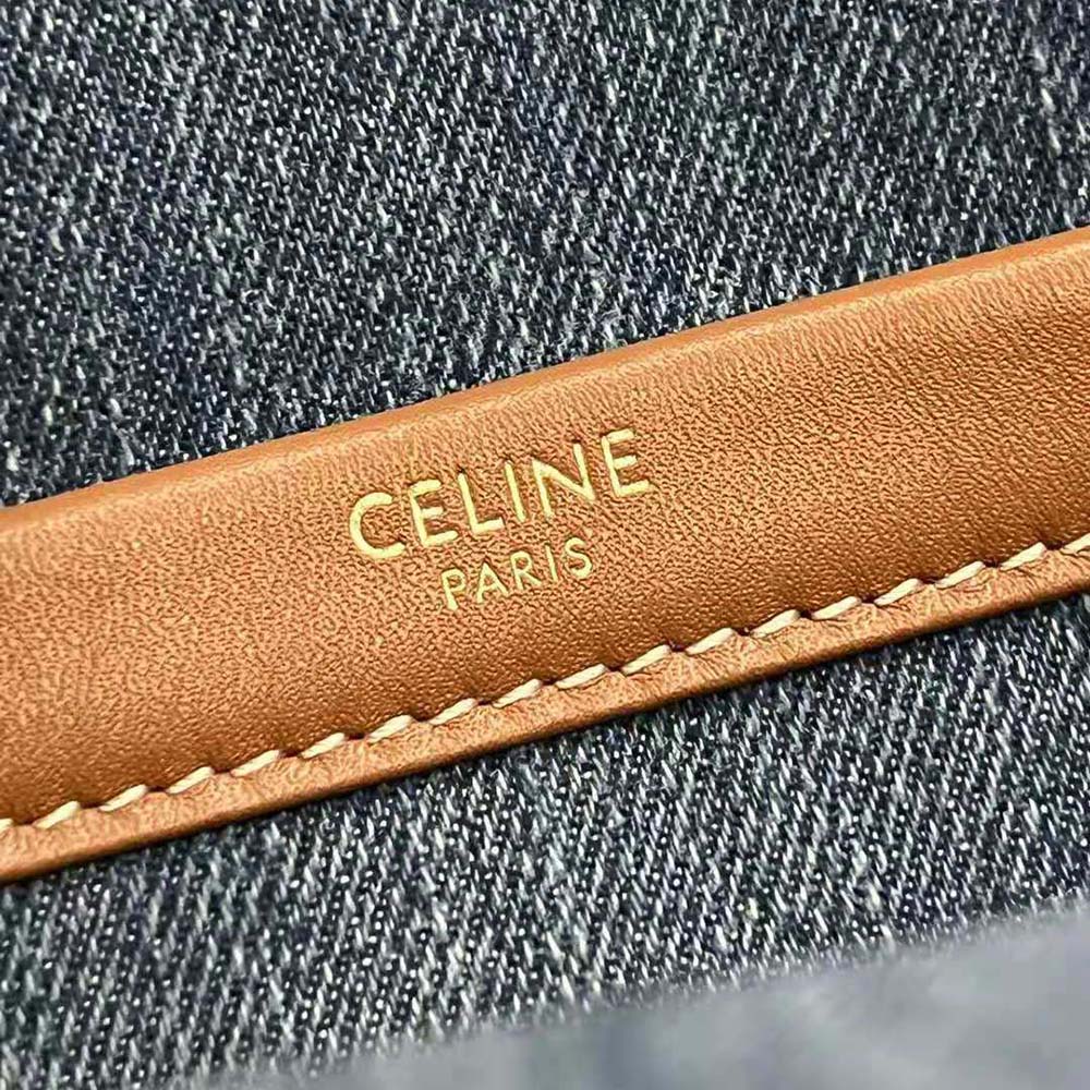 Celine Women Small Cabas Thais in Denim with Triomphe all-over Embroidery and Calfskin - image 8