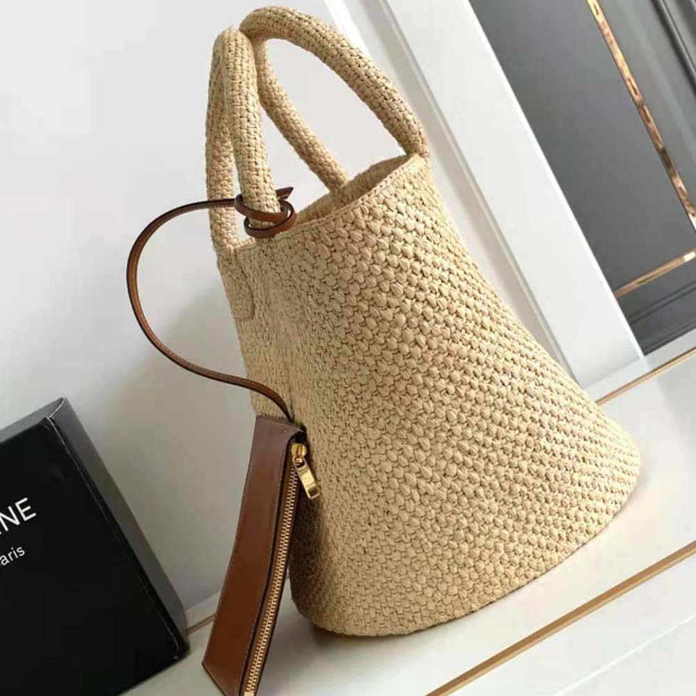 Celine Women Supple Small Triomphe Celine Classic Panier in Raffia and Calfskin - image 4