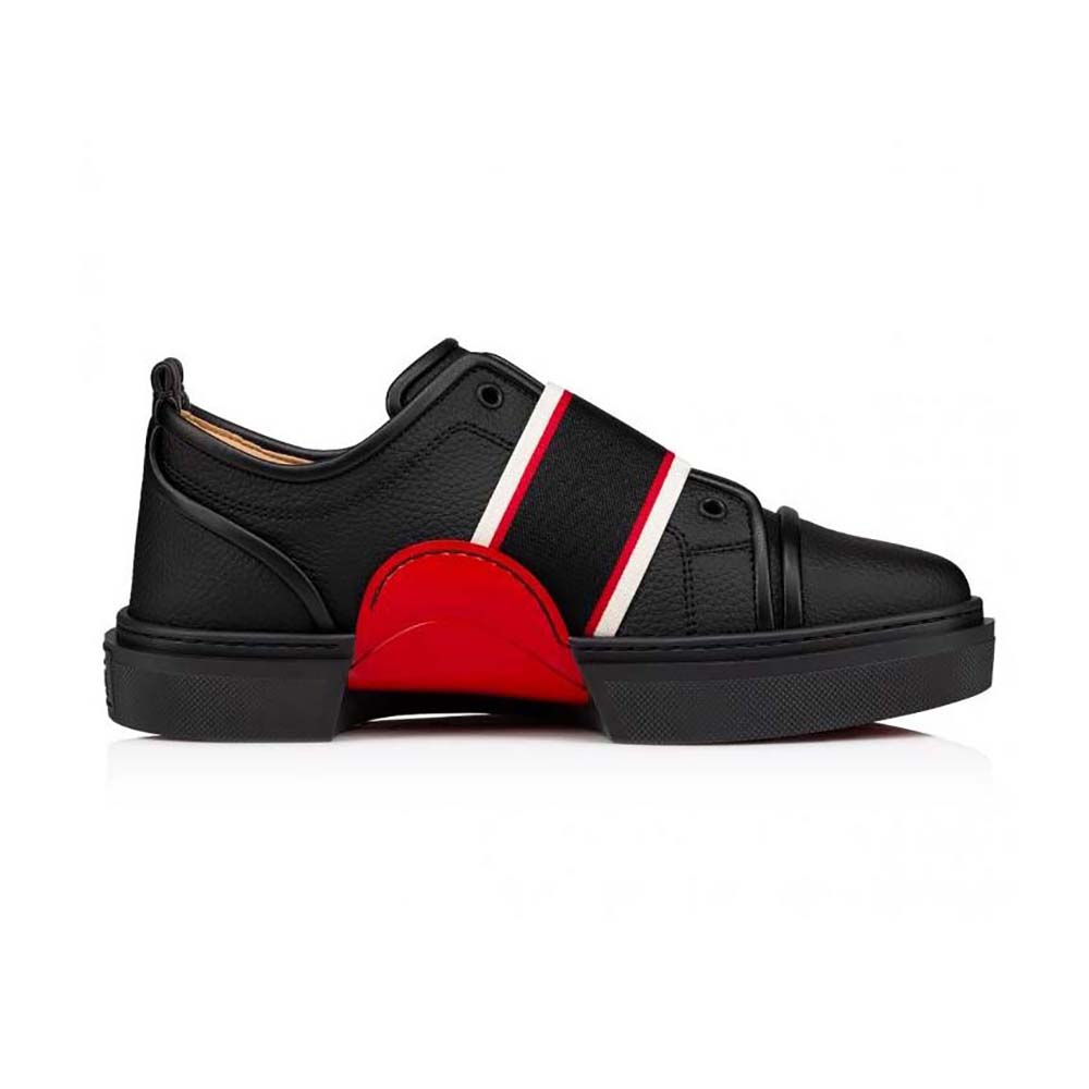 Side view of Christian Louboutin Men Adolescenza Sneakers-Black showing red sole
