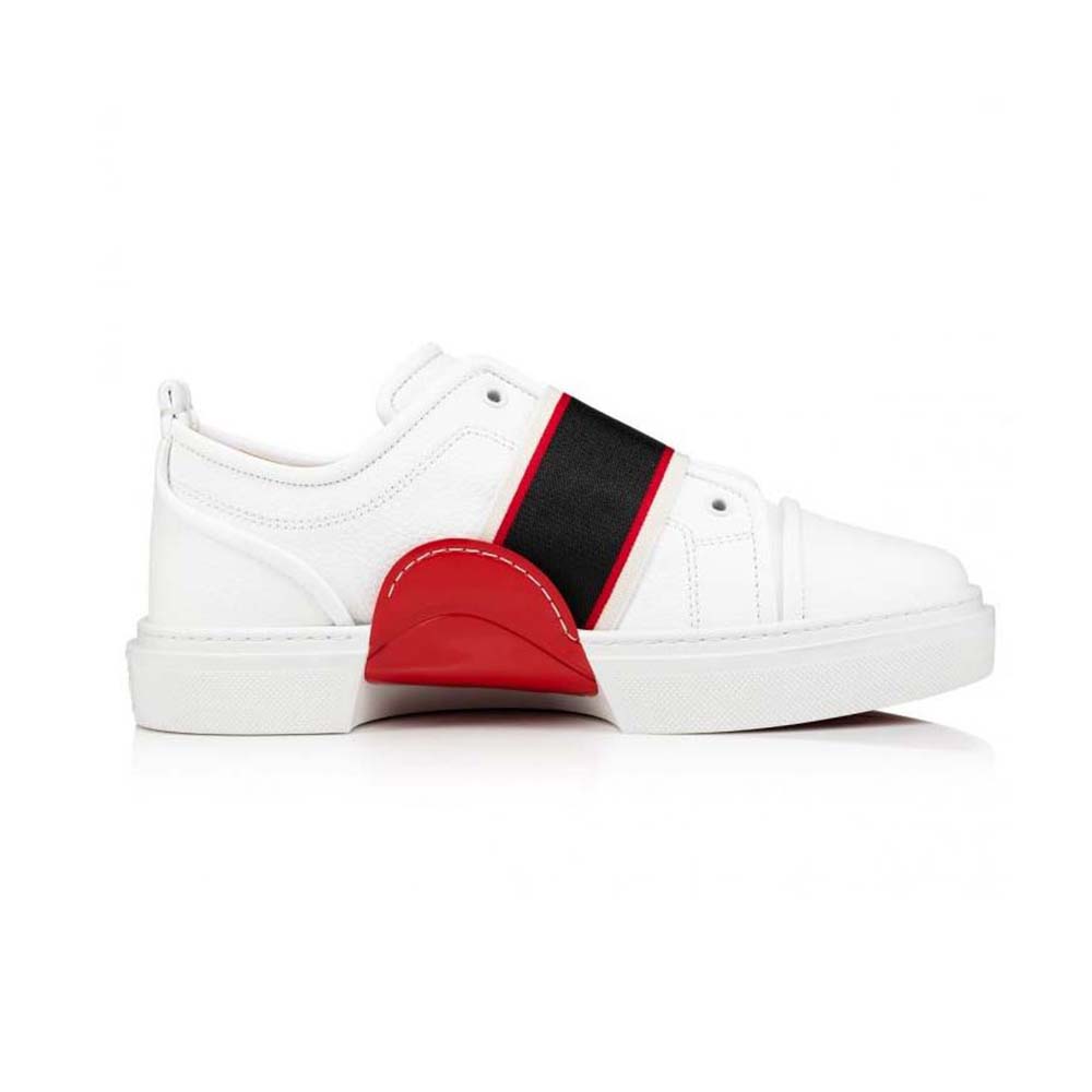 Side view of Christian Louboutin Men Adolescenza Sneakers-White showing red sole