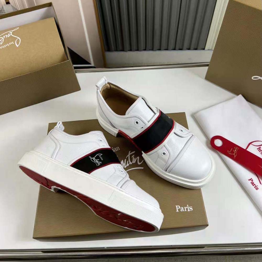 Overhead shot highlighting sleek silhouette of Christian Louboutin Men Adolescenza Sneakers-White