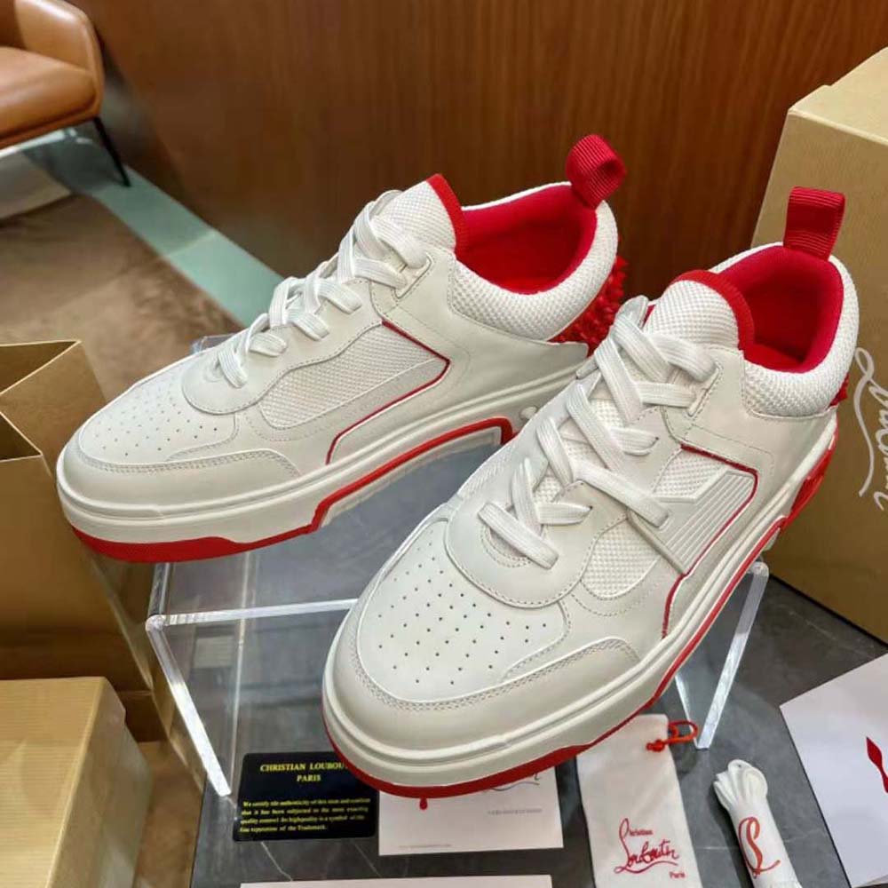 Top view showing lace closure on Christian Louboutin Unisex Astroloubi red sneaker