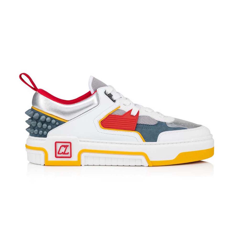 Side view of Christian Louboutin Unisex Astroloubi in Calf Leather-Yellow sneaker