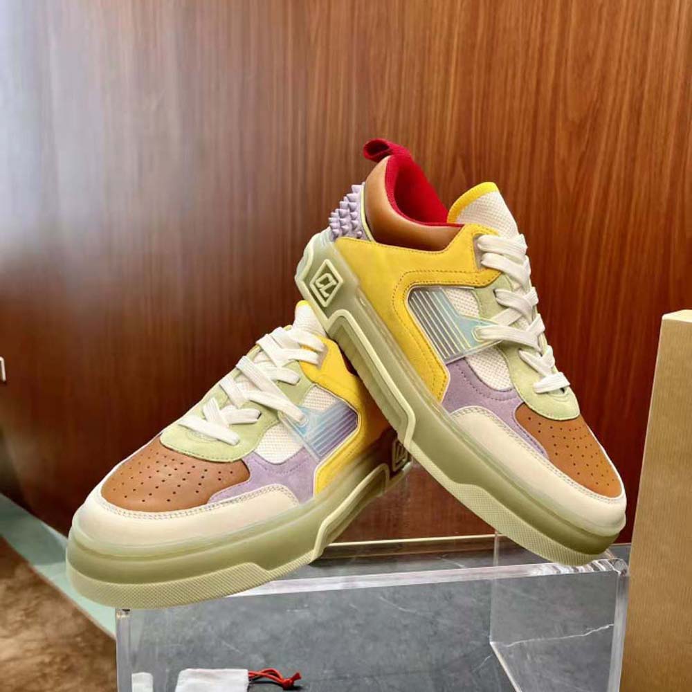 Close-up on signature red sole of Christian Louboutin Unisex Astroloubi sneaker
