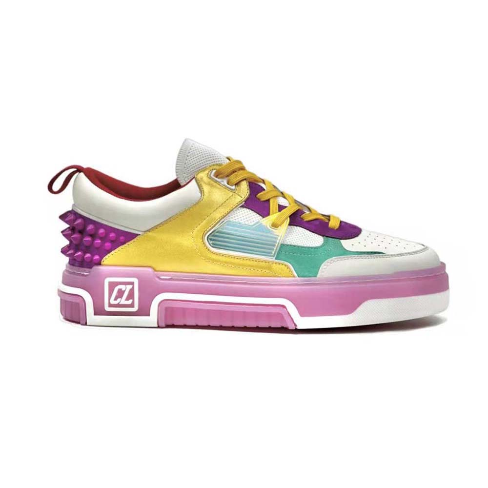 Side view of Christian Louboutin Unisex Astroloubi purple calf leather sneaker