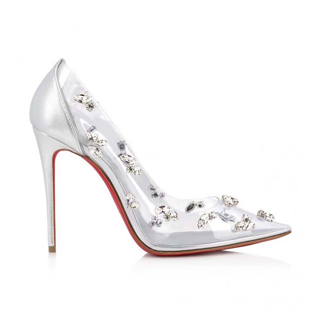 Side profile of Christian Louboutin Women Degraqueen Pump with PVC and iridescent leather