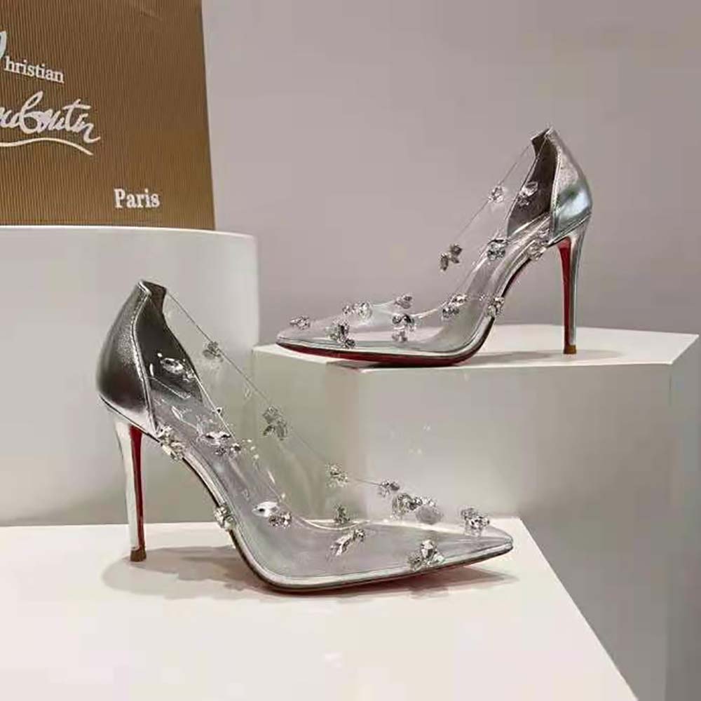 Christian Louboutin Women Degraqueen Pump with PVC and Iridescent Nappa Leather-Silver - image 4
