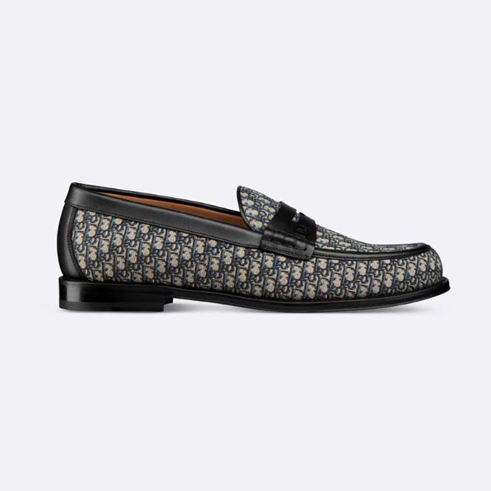 Side view of Dior Men Granville Loafer Beige and Black Dior Oblique Jacquard