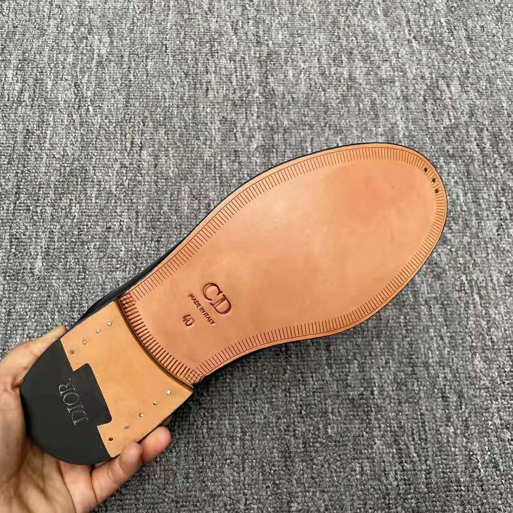 Overhead shot showing loafer silhouette and leather texture