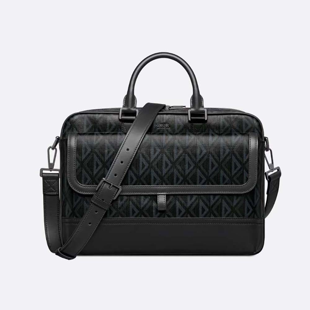 Front view of Dior Men Hit the Road Briefcase in black canvas