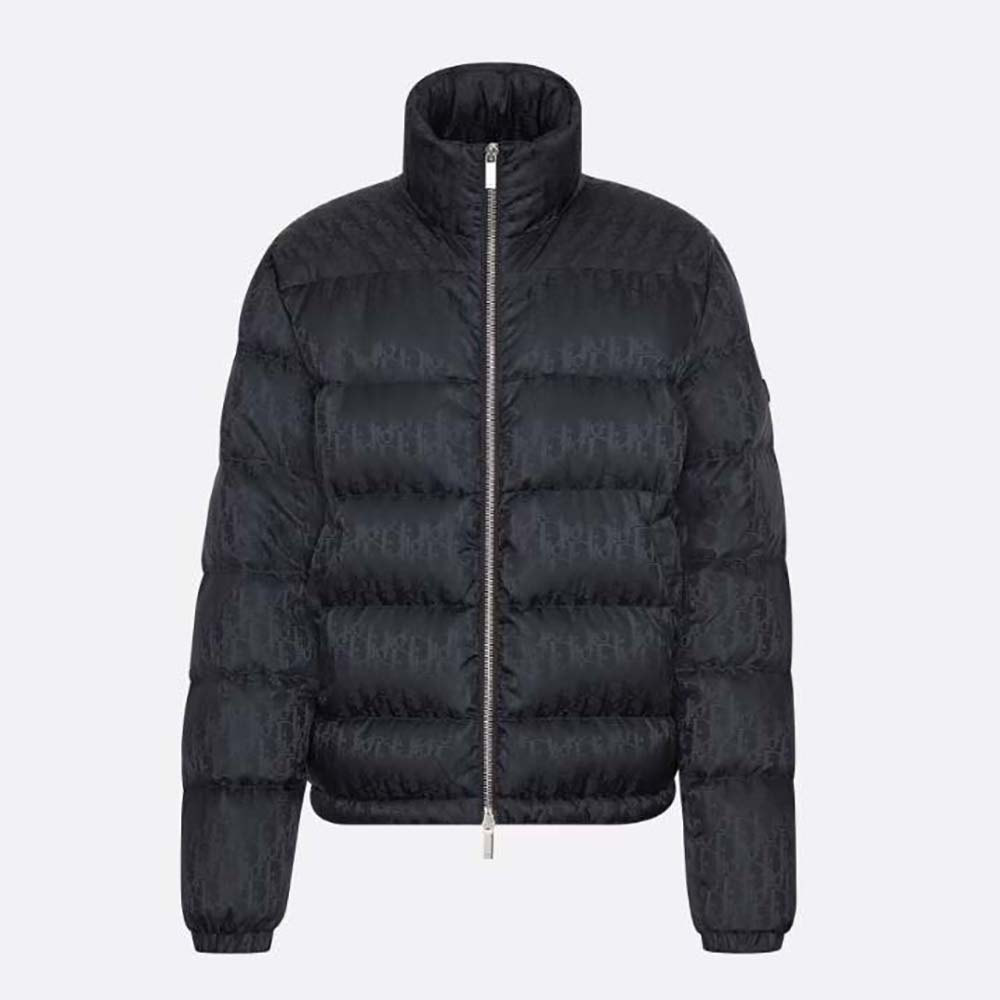 Front view of Dior Men Oblique Down Jacket Black Technical Jacquard