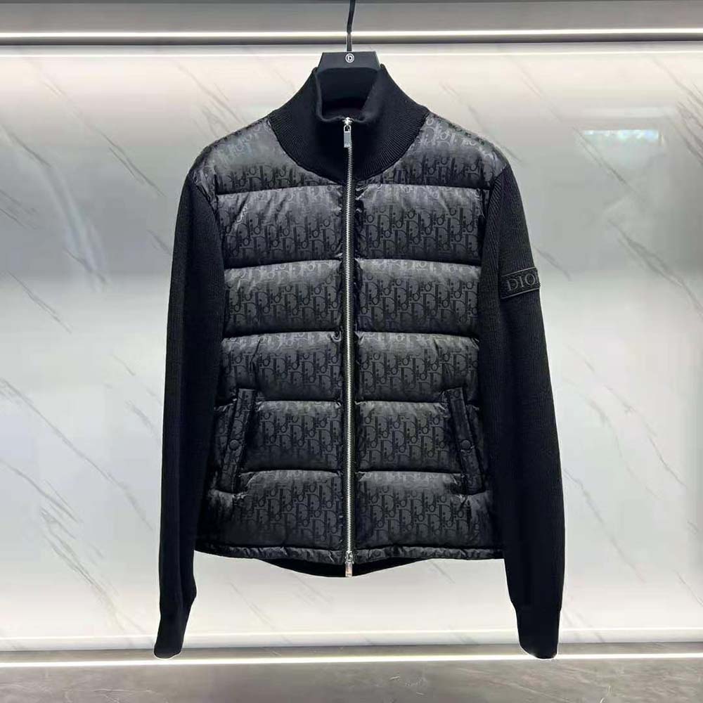 Side profile showing tailored fit of Dior Men Oblique Jacket