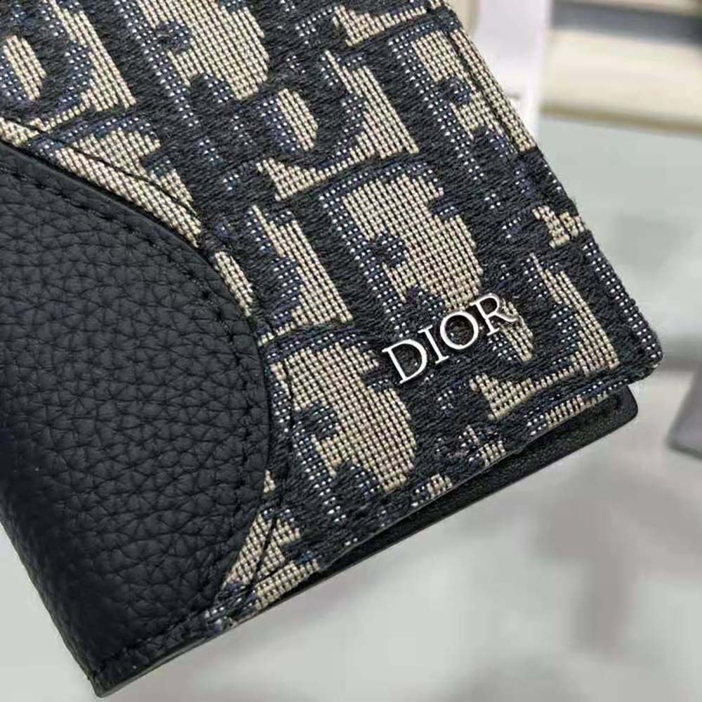 Dior Men Saddle Bi-fold Card Holder Blue Grained Calfskin Leather Marquetry - image 6
