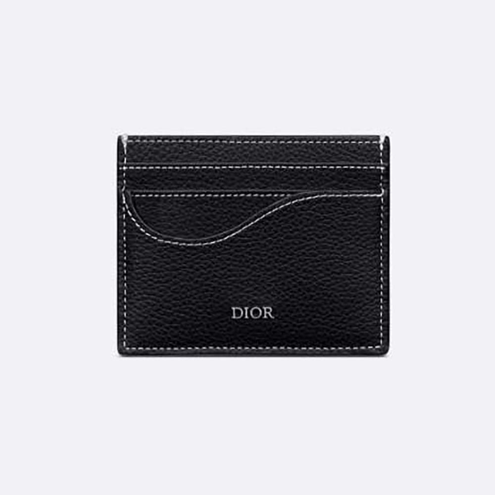 Front view of Dior Men Saddle Card Holder Black Grained Calfskin