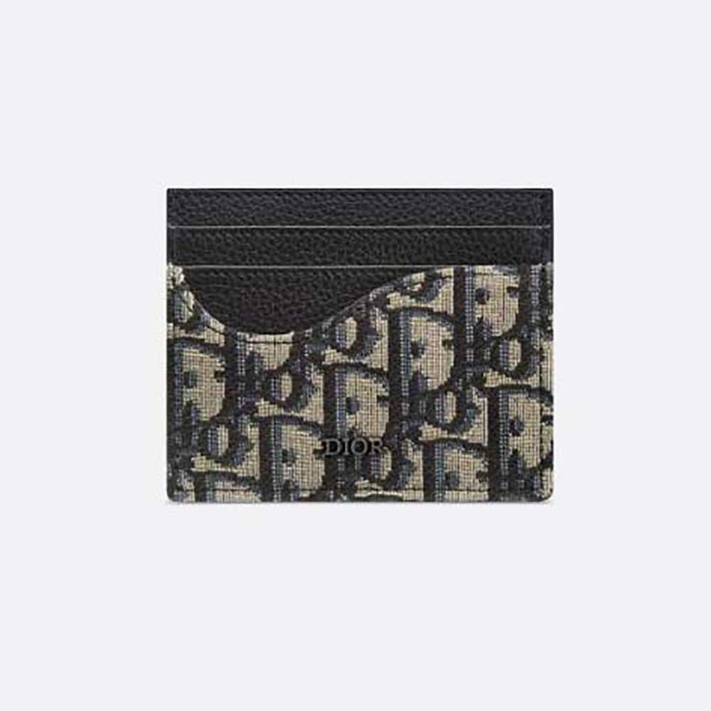 Front view of Dior Men Saddle Card Holder Black Grained Calfskin