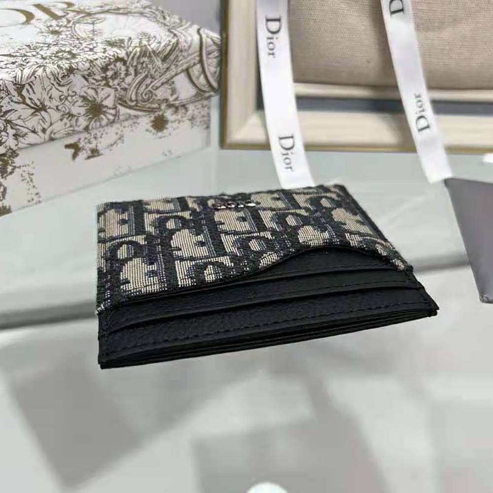 Dior Men Saddle Card Holder Black Grained Calfskin and Beige and Black Dior Oblique Jacquard - image 4