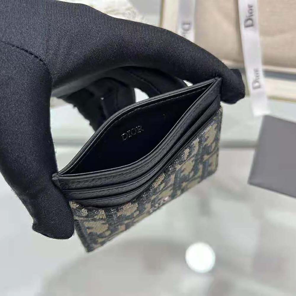 Dior Men Saddle Card Holder Black Grained Calfskin and Beige and Black Dior Oblique Jacquard - image 8