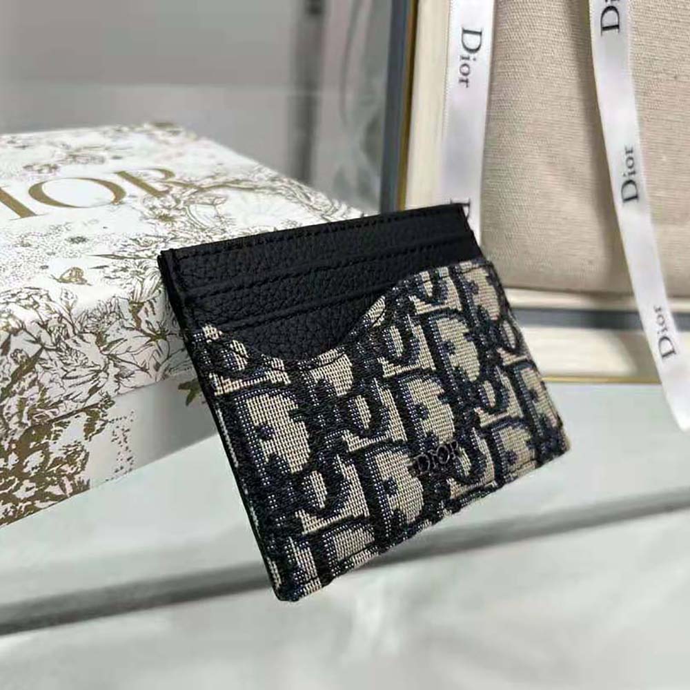 Dior Men Saddle Card Holder Black Grained Calfskin and Beige and Black Dior Oblique Jacquard - image 6