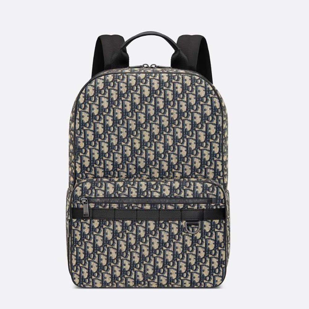 Front view of Dior Men Safari Backpack Beige and Black Dior Oblique Jacquard