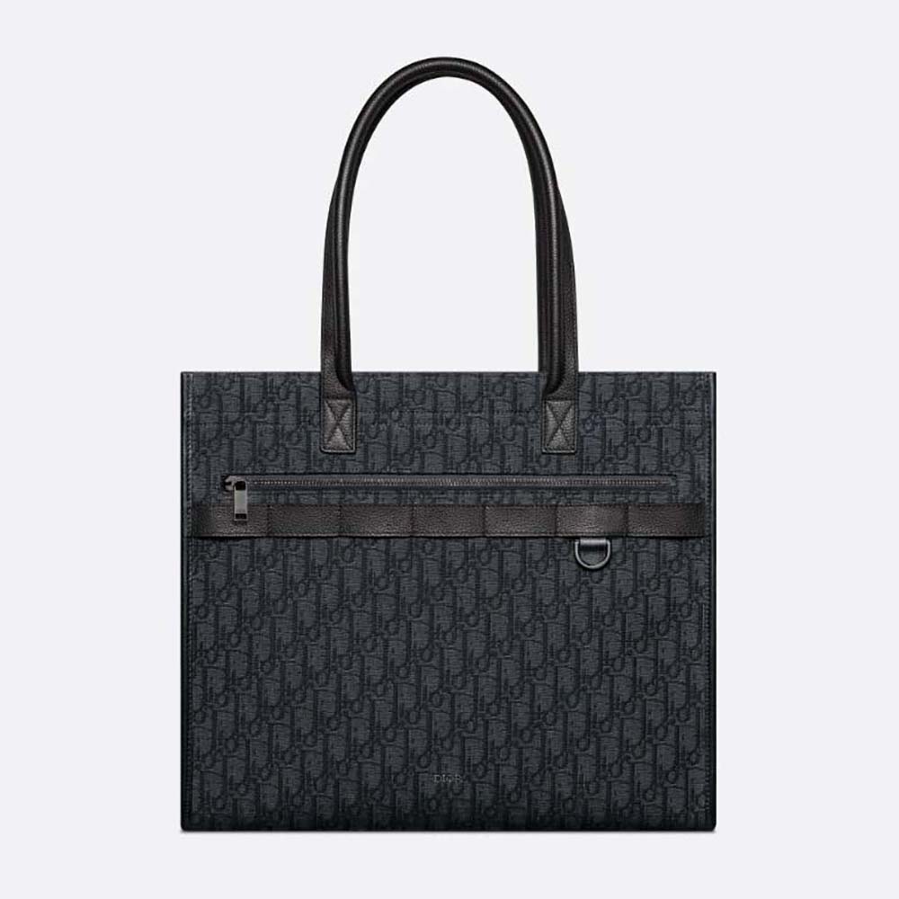Front view of Dior Men Safari Tote Bag Black Dior Oblique Jacquard