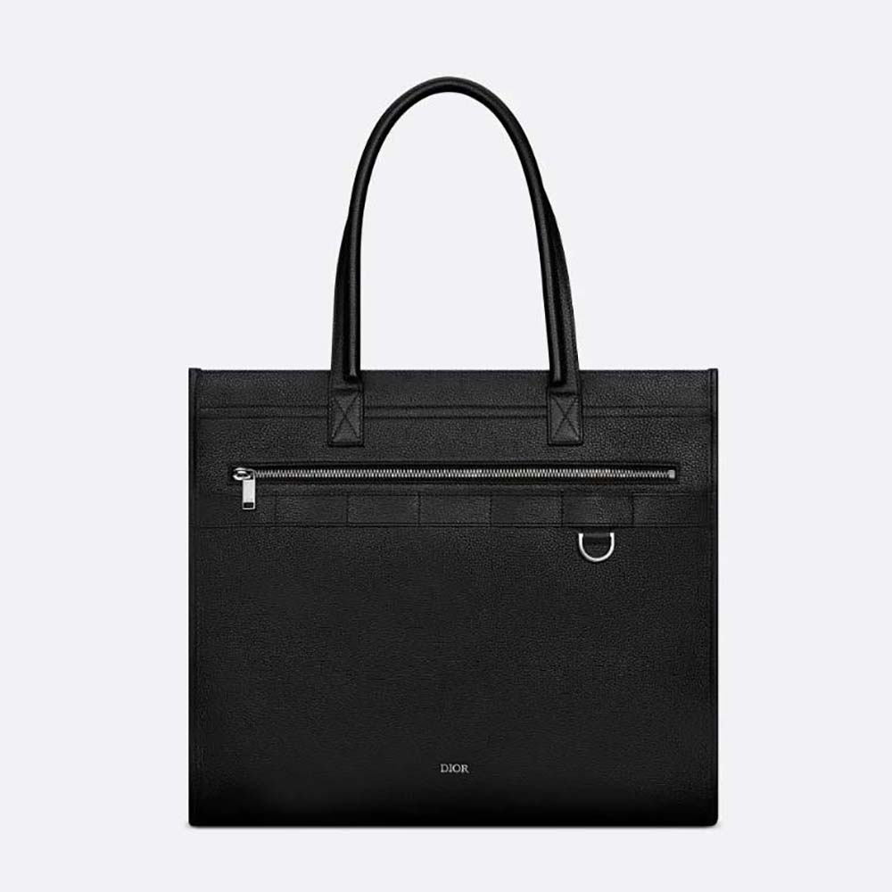 Front view of Dior Men Safari Tote Bag Black Grained Calfskin
