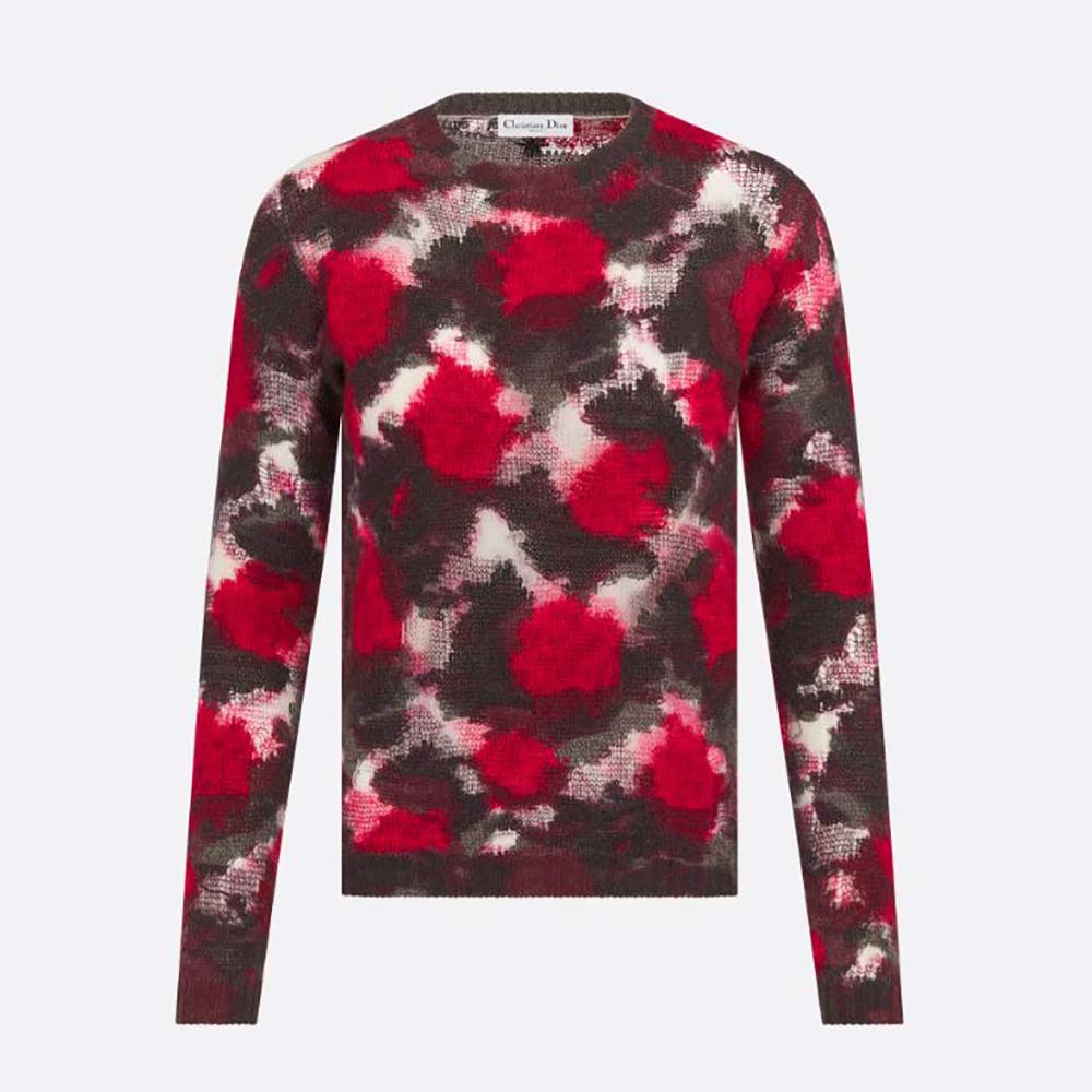 Front view of Dior Men Sweater Red Multicolor Technical Cashmere Mohair and Wool Knit