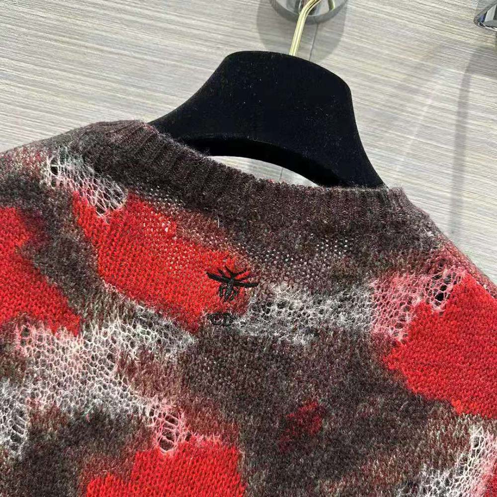Dior Men Sweater Red Multicolor Technical Cashmere Mohair and Wool Knit with Dior Roses Motif - image 5