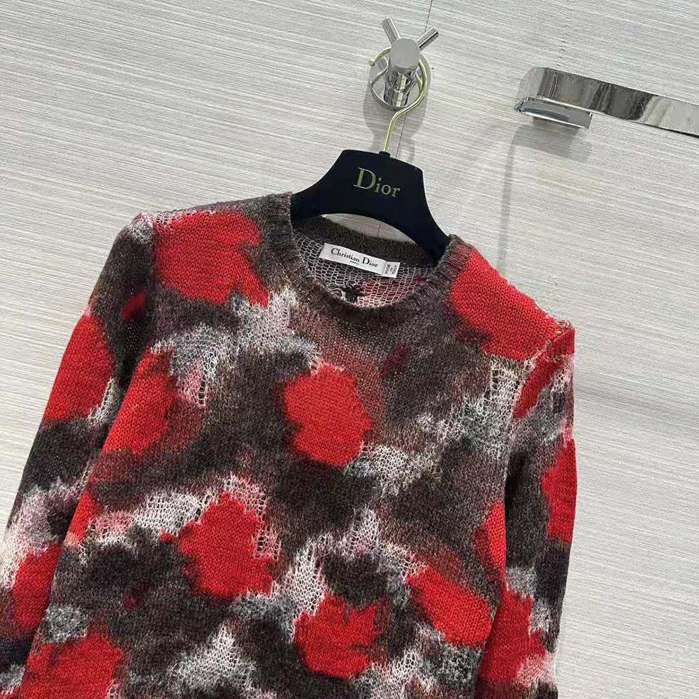 Dior Men Sweater Red Multicolor Technical Cashmere Mohair and Wool Knit with Dior Roses Motif - image 4