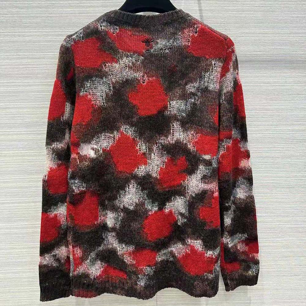 Side angle showing texture of Dior Men Sweater Red Multicolor Technical Cashmere Mohair