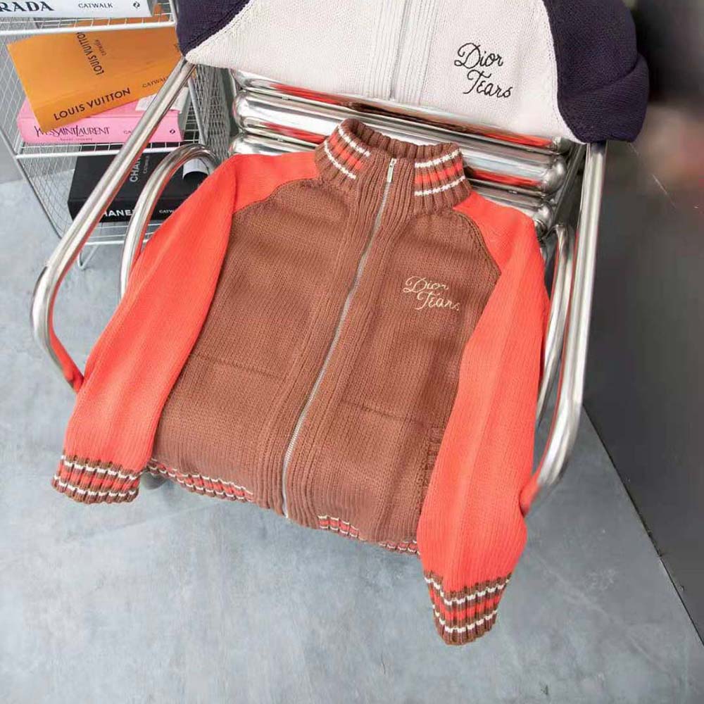 Dior Men Tears Zipped Blouson Brown and Red Wool and Cashmere Jersey - image 9
