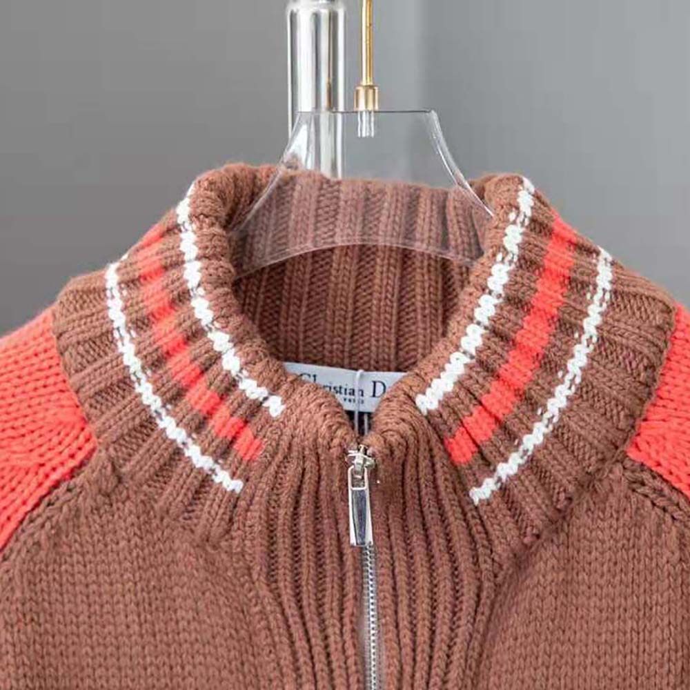 Dior Men Tears Zipped Blouson Brown and Red Wool and Cashmere Jersey - image 4