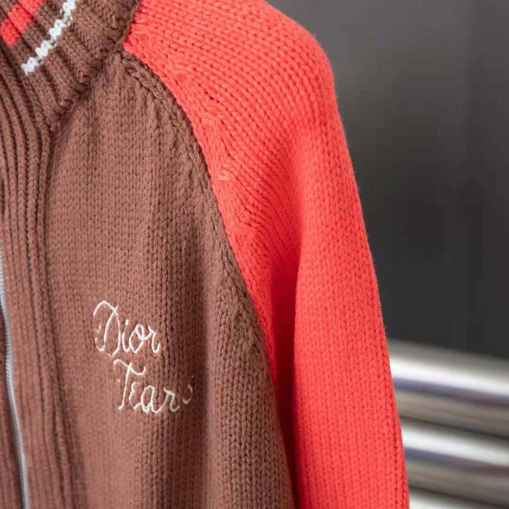 Dior Men Tears Zipped Blouson Brown and Red Wool and Cashmere Jersey - image 6