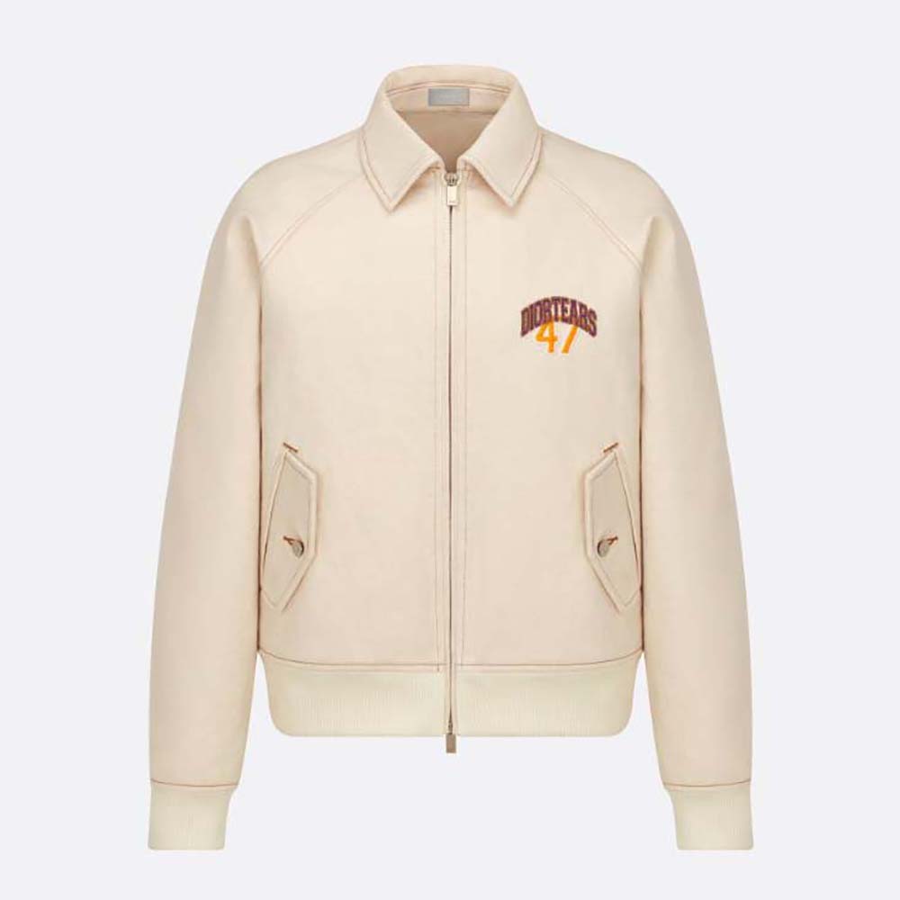 Front view of Dior Men Tears Zipped Blouson White Cotton Twill