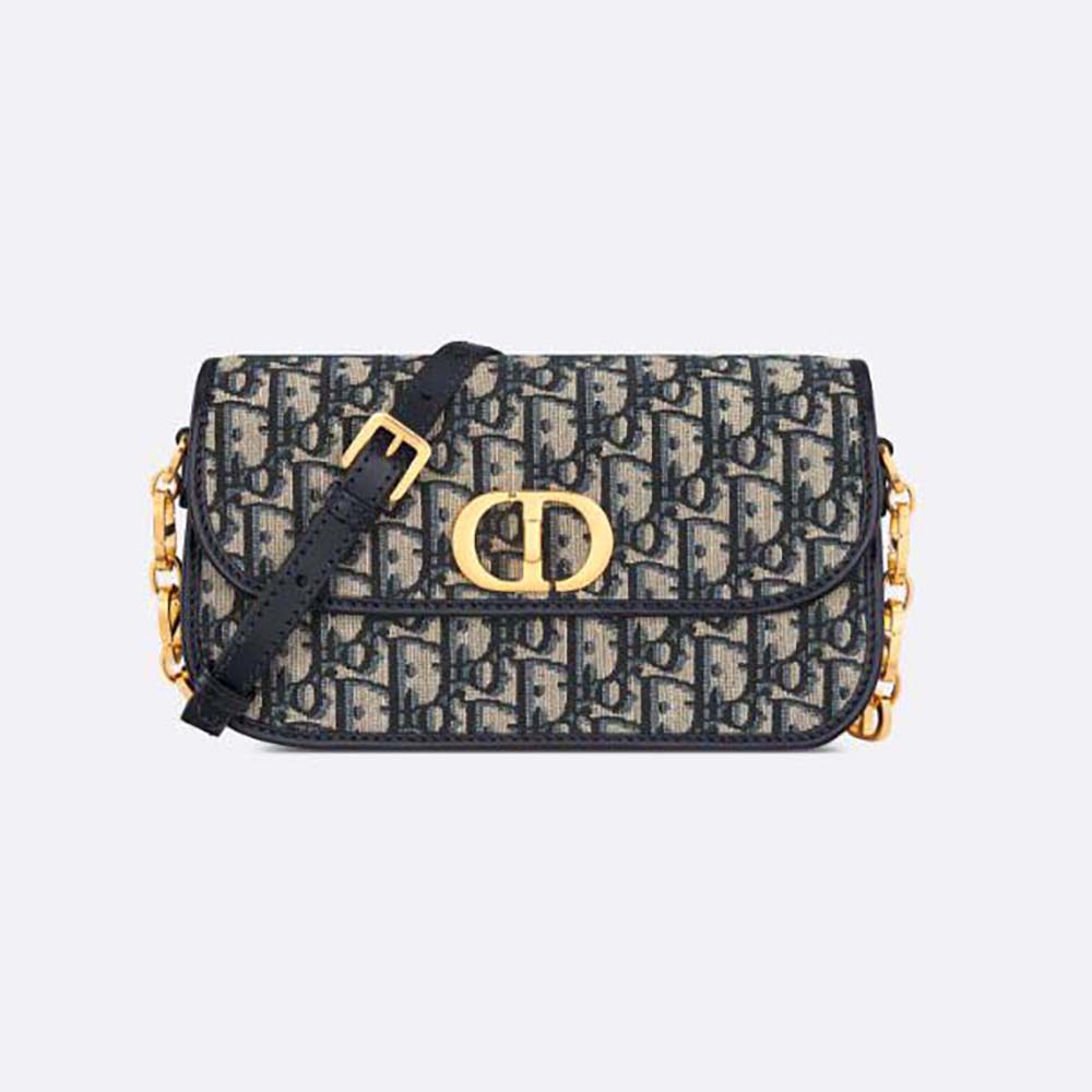 Front view of Dior Women 30 Montaigne Avenue Bag Blue Dior Oblique Jacquard